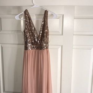 Sparkly long peach dress